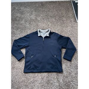 Vintage Nike Men's Therma-FIT Quarter-Zip Fleece Pullover – Navy Blue (Size XL)